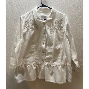 JOAN RIVERS White Denim Embroidered Peplum Jacket Size XL